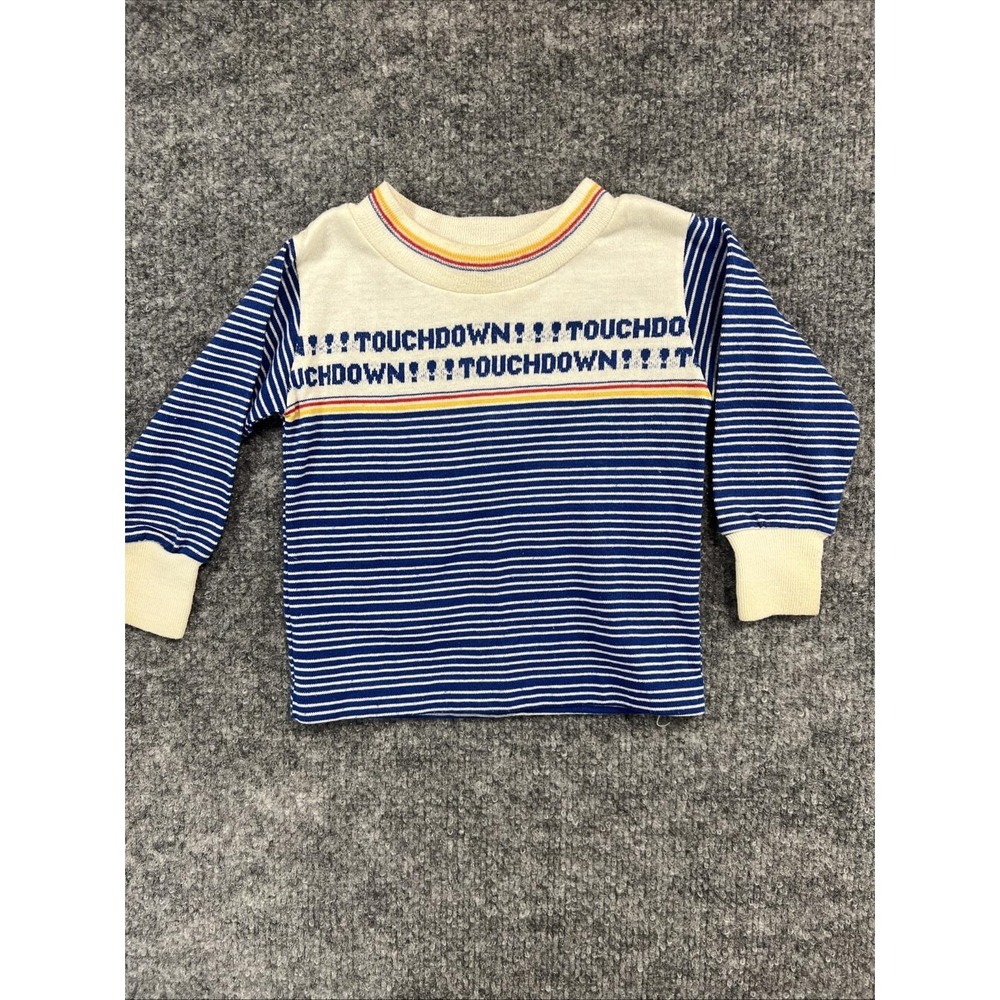 Vintage Health-Tex Baby Shirt 12 Months Blue Stripe Touchdown Football 70s 80s